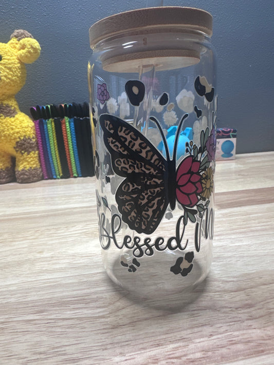 Blessed Mama glass tumbler